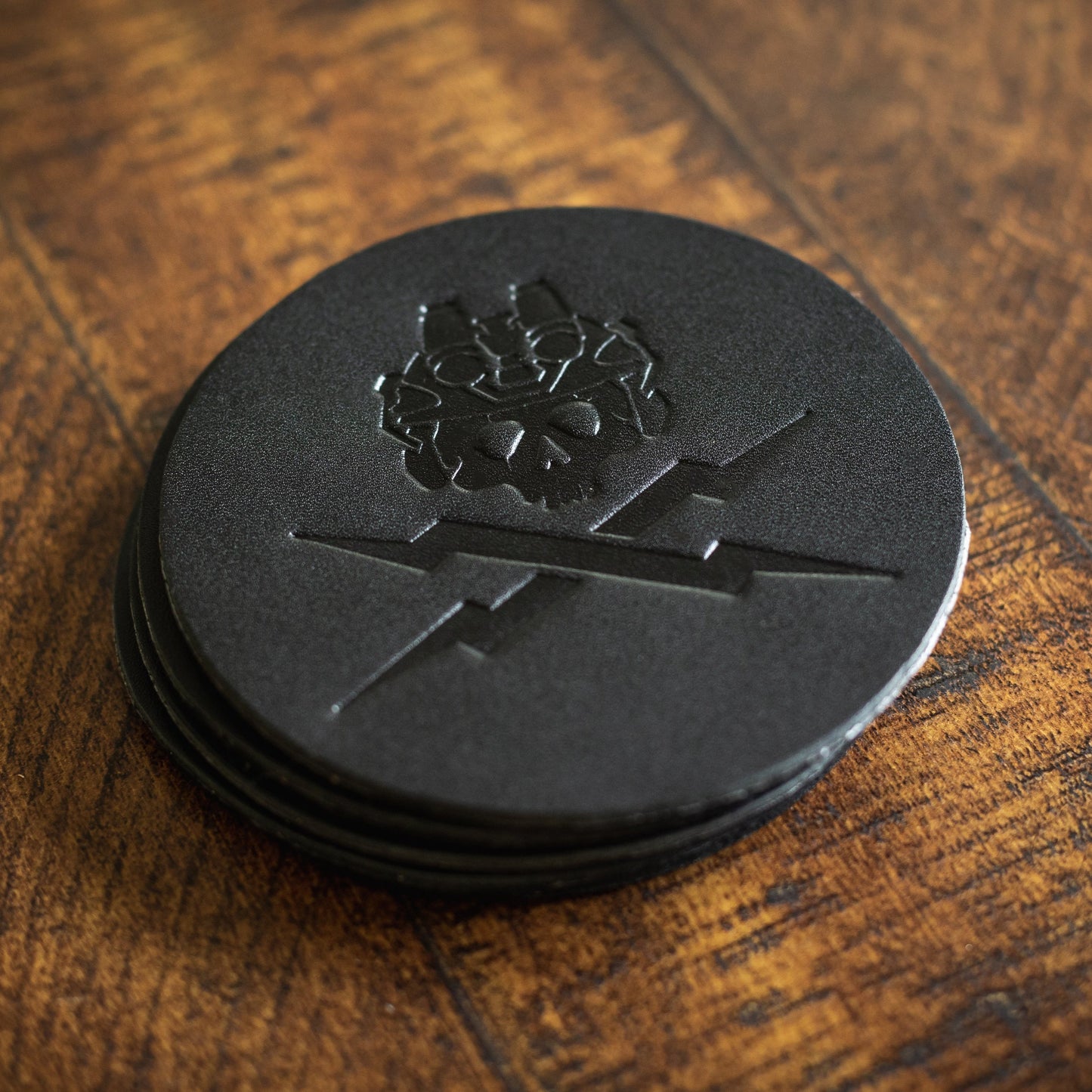 LEATHER JOLLY RAID BEVERAGE COASTERS